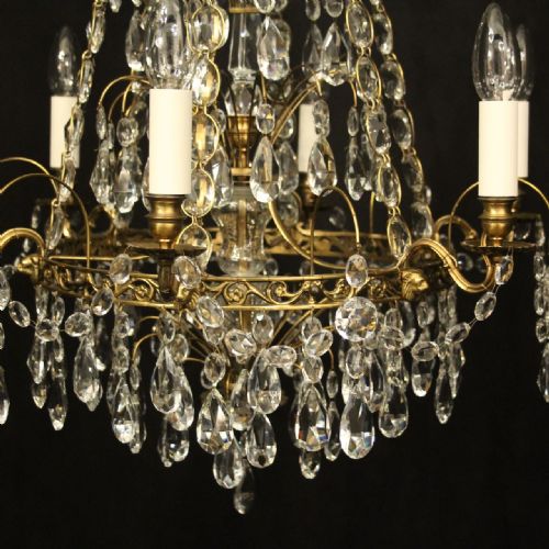 SWEDISH GILDED TENT WATERFALL 6 LIGHT ANTIQUE CHANDELIER - ADDITIONAL PHOTO 4
