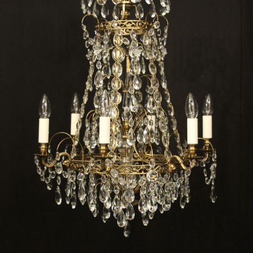 SWEDISH GILDED TENT WATERFALL 6 LIGHT ANTIQUE CHANDELIER - ADDITIONAL PHOTO 5