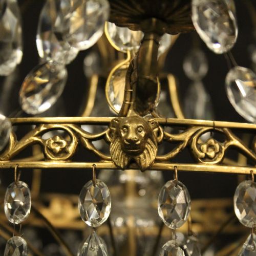 SWEDISH GILDED TENT WATERFALL 6 LIGHT ANTIQUE CHANDELIER - ADDITIONAL PHOTO 6
