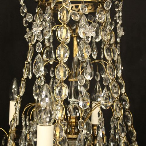 SWEDISH GILDED TENT WATERFALL 6 LIGHT ANTIQUE CHANDELIER - ADDITIONAL PHOTO 7