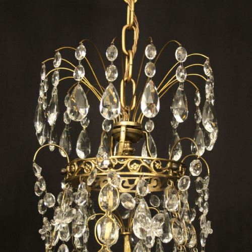 SWEDISH GILDED TENT WATERFALL 6 LIGHT ANTIQUE CHANDELIER - ADDITIONAL PHOTO 8