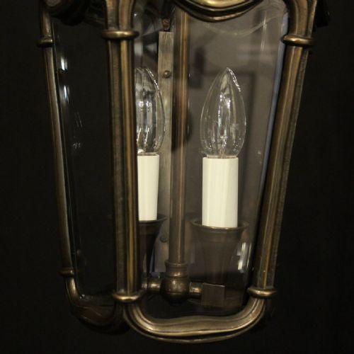 FRENCH BRONZE TWIN LIGHT ANTIQUE HALL LANTERN - ADDITIONAL PHOTO 1