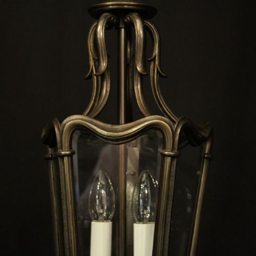 FRENCH BRONZE TWIN LIGHT ANTIQUE HALL LANTERN - ADDITIONAL PHOTO 2