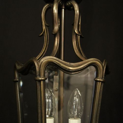 FRENCH BRONZE TWIN LIGHT ANTIQUE HALL LANTERN - ADDITIONAL PHOTO 5