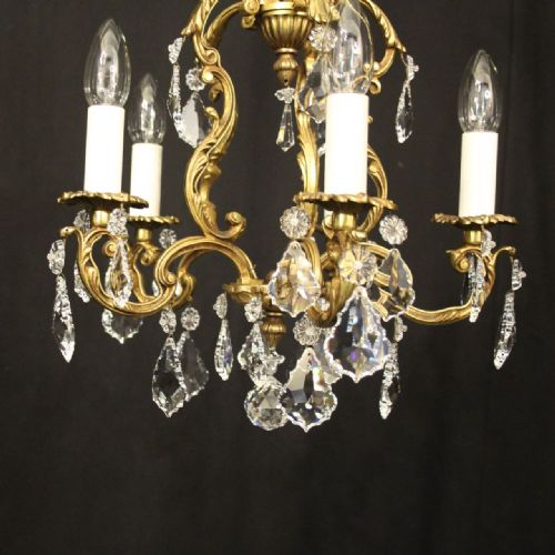 FRENCH GILDED CRYSTAL 5 LIGHT CHANDELIER - ADDITIONAL PHOTO 2