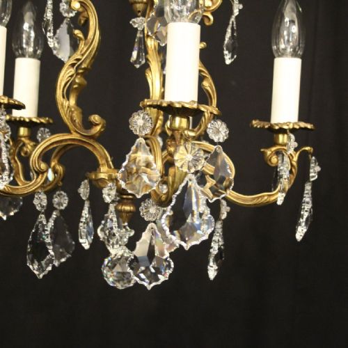 FRENCH GILDED CRYSTAL 5 LIGHT CHANDELIER - ADDITIONAL PHOTO 3