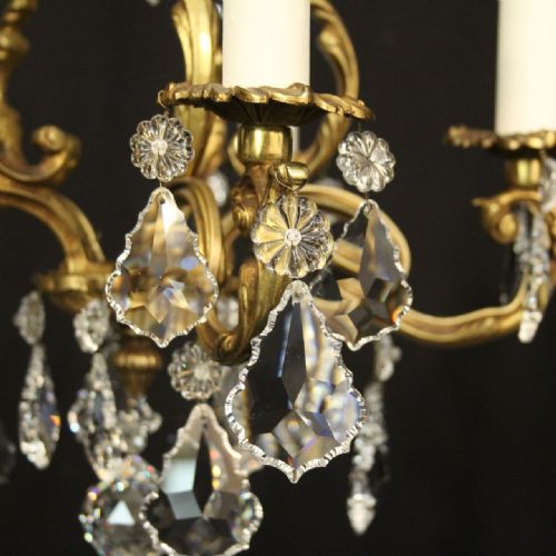 FRENCH GILDED CRYSTAL 5 LIGHT CHANDELIER - ADDITIONAL PHOTO 4