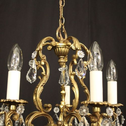 FRENCH GILDED CRYSTAL 5 LIGHT CHANDELIER - ADDITIONAL PHOTO 6