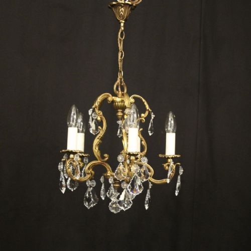 FRENCH GILDED CRYSTAL 5 LIGHT CHANDELIER - ADDITIONAL PHOTO 8