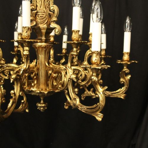 FRENCH LARGE GILDED BRONZE 16 LIGHT CHANDELIER - ADDITIONAL PHOTO 2