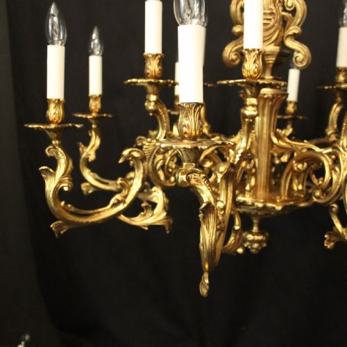 FRENCH LARGE GILDED BRONZE 16 LIGHT CHANDELIER - ADDITIONAL PHOTO 6