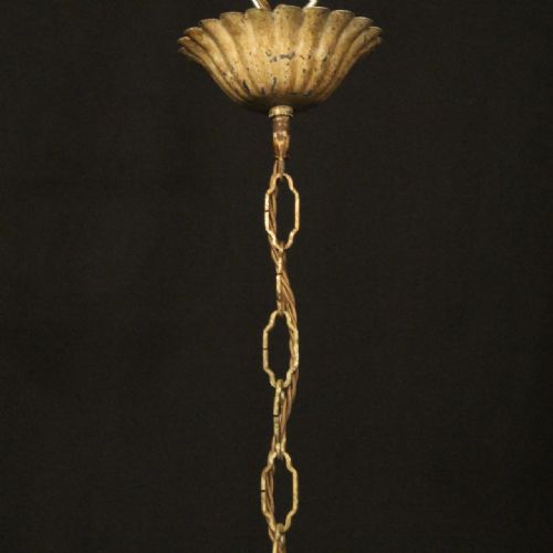 FRENCH TOLEWARE POLYCHROME FOUR LIGHT ANTIQUE CHANDELIER - ADDITIONAL PHOTO 9