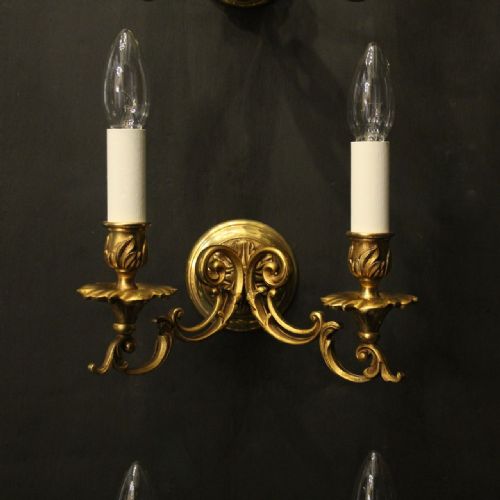 FRENCH SET OF 8 GILDED BRASS TWIN ARM ANTIQUE WALL LIGHTS - ADDITIONAL PHOTO 1