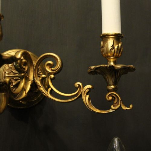 FRENCH SET OF 8 GILDED BRASS TWIN ARM ANTIQUE WALL LIGHTS - ADDITIONAL PHOTO 2