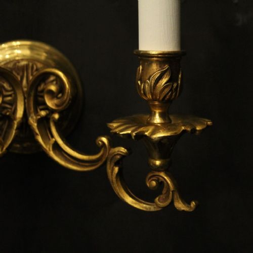 FRENCH SET OF 8 GILDED BRASS TWIN ARM ANTIQUE WALL LIGHTS - ADDITIONAL PHOTO 3