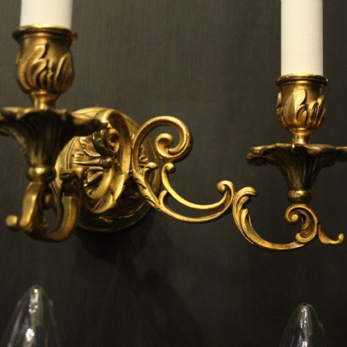 FRENCH SET OF 8 GILDED BRASS TWIN ARM ANTIQUE WALL LIGHTS - ADDITIONAL PHOTO 4