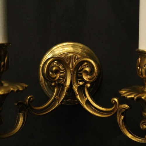 FRENCH SET OF 8 GILDED BRASS TWIN ARM ANTIQUE WALL LIGHTS - ADDITIONAL PHOTO 5