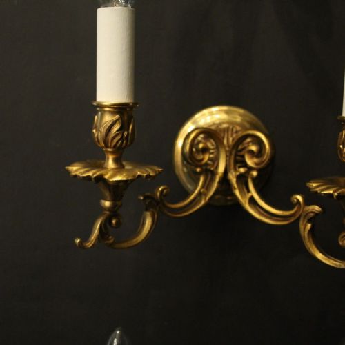 FRENCH SET OF 8 GILDED BRASS TWIN ARM ANTIQUE WALL LIGHTS - ADDITIONAL PHOTO 7