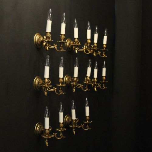 FRENCH SET OF 8 GILDED BRASS TWIN ARM ANTIQUE WALL LIGHTS - ADDITIONAL PHOTO 9