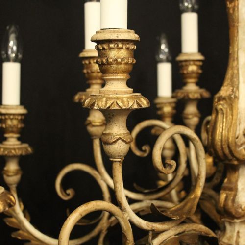 FLORENTINE 12 LIGHT POLYCHROME ANTIQUE CHANDELIER - ADDITIONAL PHOTO 5