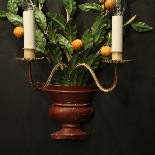 FRENCH PAIR OF TOLEWARE FLORAL TWIN ARM WALL LIGHTS - ADDITIONAL PHOTO 3