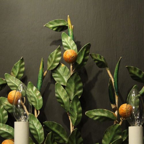 FRENCH PAIR OF TOLEWARE FLORAL TWIN ARM WALL LIGHTS - ADDITIONAL PHOTO 5