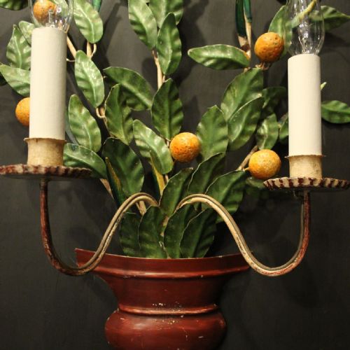 FRENCH PAIR OF TOLEWARE FLORAL TWIN ARM WALL LIGHTS - ADDITIONAL PHOTO 6
