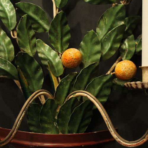 FRENCH PAIR OF TOLEWARE FLORAL TWIN ARM WALL LIGHTS - ADDITIONAL PHOTO 8