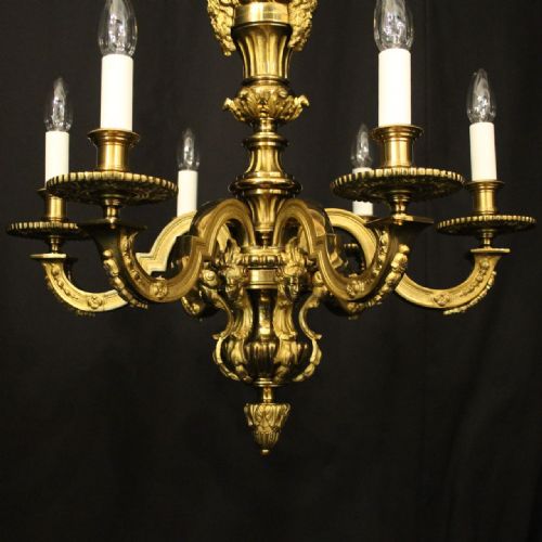 FRENCH GILDED BRONZE 6 LIGHT ANTIQUE CHANDELIER - ADDITIONAL PHOTO 1