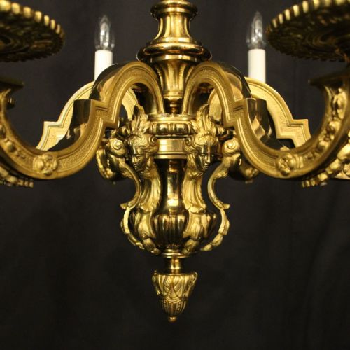 FRENCH GILDED BRONZE 6 LIGHT ANTIQUE CHANDELIER - ADDITIONAL PHOTO 2