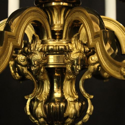 FRENCH GILDED BRONZE 6 LIGHT ANTIQUE CHANDELIER - ADDITIONAL PHOTO 3