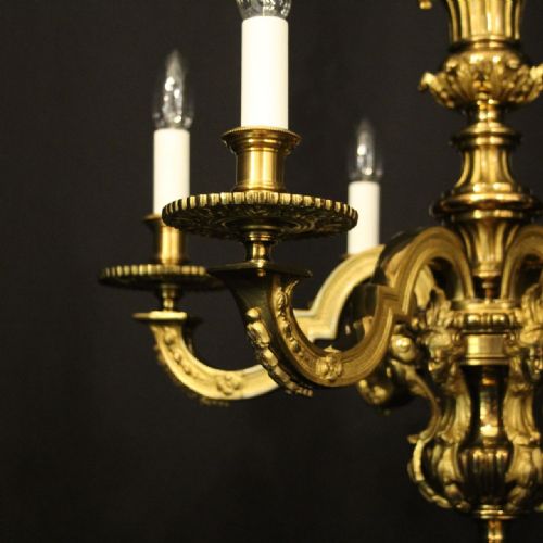 FRENCH GILDED BRONZE 6 LIGHT ANTIQUE CHANDELIER - ADDITIONAL PHOTO 4