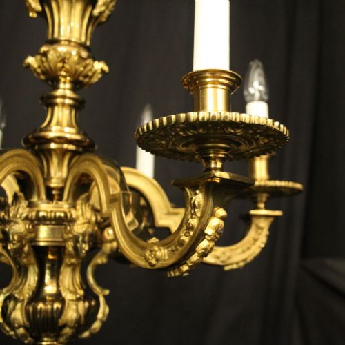 FRENCH GILDED BRONZE 6 LIGHT ANTIQUE CHANDELIER - ADDITIONAL PHOTO 5