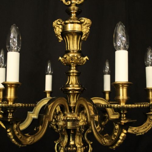 FRENCH GILDED BRONZE 6 LIGHT ANTIQUE CHANDELIER - ADDITIONAL PHOTO 6