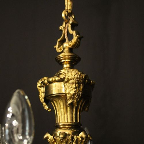 FRENCH GILDED BRONZE 6 LIGHT ANTIQUE CHANDELIER - ADDITIONAL PHOTO 8