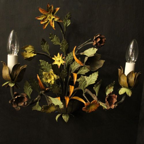 FRENCH PAIR OF TOLEWARE FLORAL WALL LIGHTS - ADDITIONAL PHOTO 2