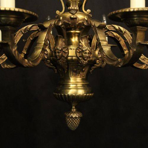 FRENCH PAIR OF GILDED BRONZE 8 LIGHT ANTIQUE CHANDELIERS - ADDITIONAL PHOTO 1
