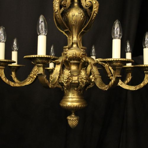 FRENCH PAIR OF GILDED BRONZE 8 LIGHT ANTIQUE CHANDELIERS - ADDITIONAL PHOTO 2