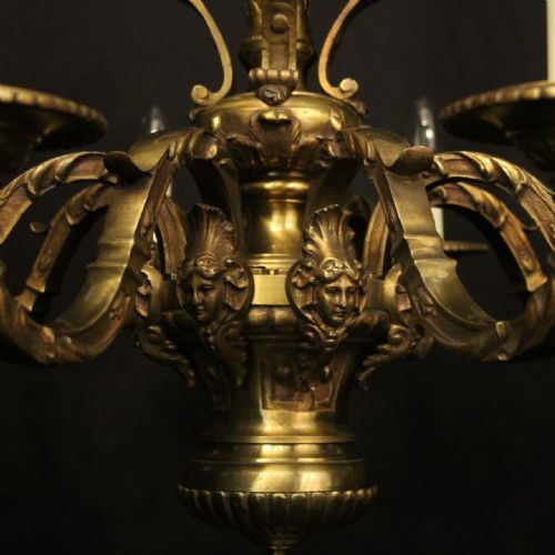 FRENCH PAIR OF GILDED BRONZE 8 LIGHT ANTIQUE CHANDELIERS - ADDITIONAL PHOTO 3