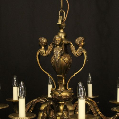 FRENCH PAIR OF GILDED BRONZE 8 LIGHT ANTIQUE CHANDELIERS - ADDITIONAL PHOTO 5