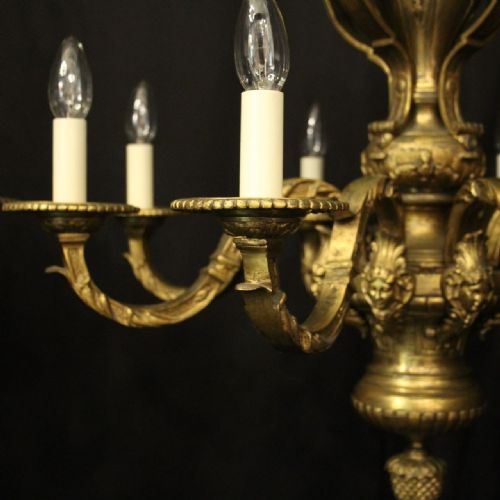 FRENCH PAIR OF GILDED BRONZE 8 LIGHT ANTIQUE CHANDELIERS - ADDITIONAL PHOTO 6