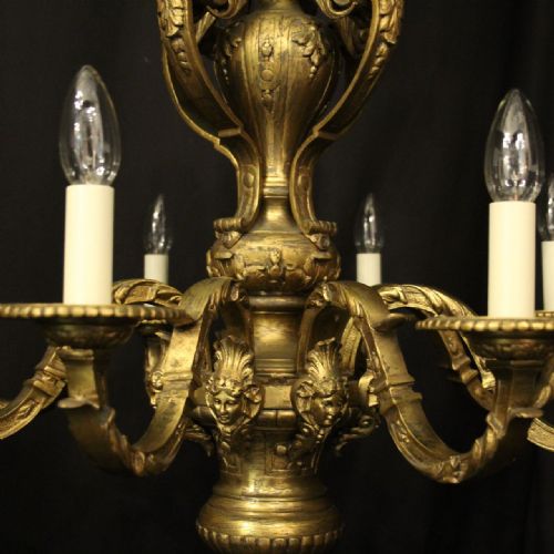 FRENCH PAIR OF GILDED BRONZE 8 LIGHT ANTIQUE CHANDELIERS - ADDITIONAL PHOTO 7