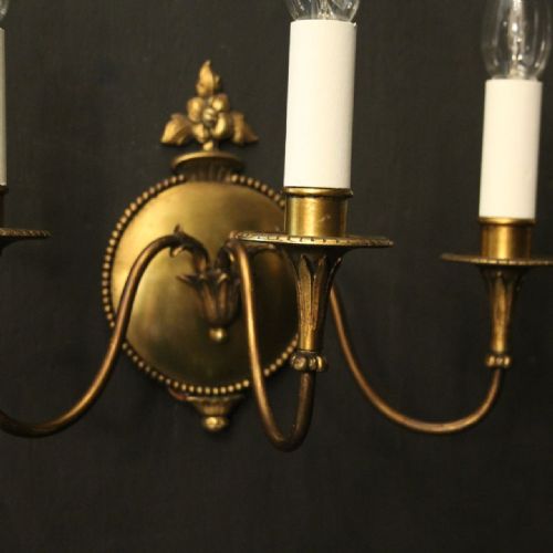 FRENCH PAIR OF GILDED BRASS ANTIQUE WALL LIGHTS - ADDITIONAL PHOTO 3