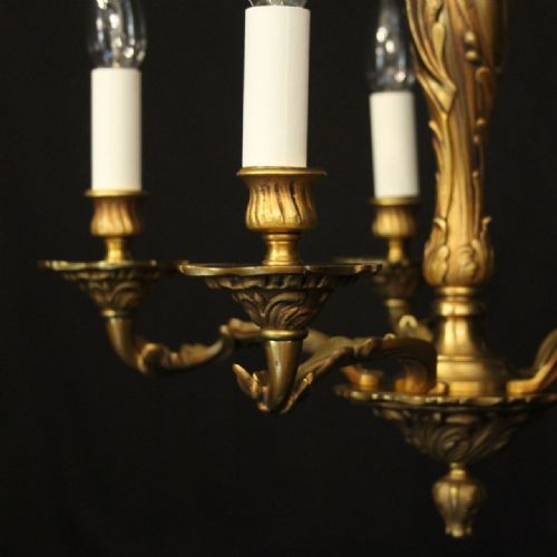 FRENCH GILDED BRONZE 5 LIGHT ANTIQUE CHANDELIER - ADDITIONAL PHOTO 1