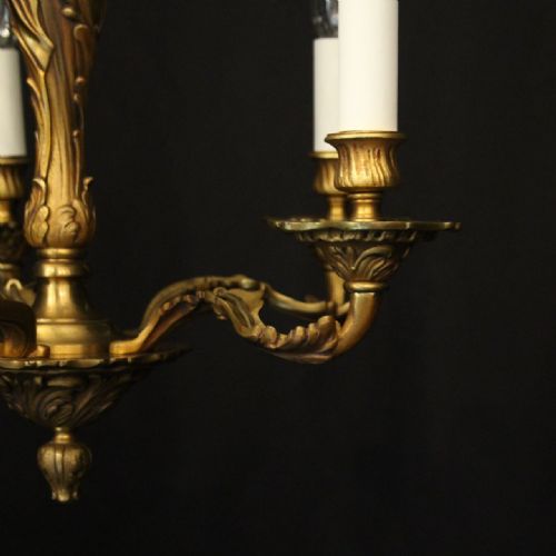 FRENCH GILDED BRONZE 5 LIGHT ANTIQUE CHANDELIER - ADDITIONAL PHOTO 2
