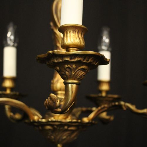 FRENCH GILDED BRONZE 5 LIGHT ANTIQUE CHANDELIER - ADDITIONAL PHOTO 3