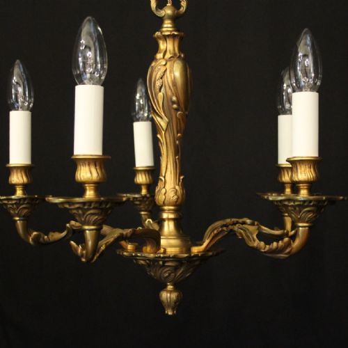 FRENCH GILDED BRONZE 5 LIGHT ANTIQUE CHANDELIER - ADDITIONAL PHOTO 4