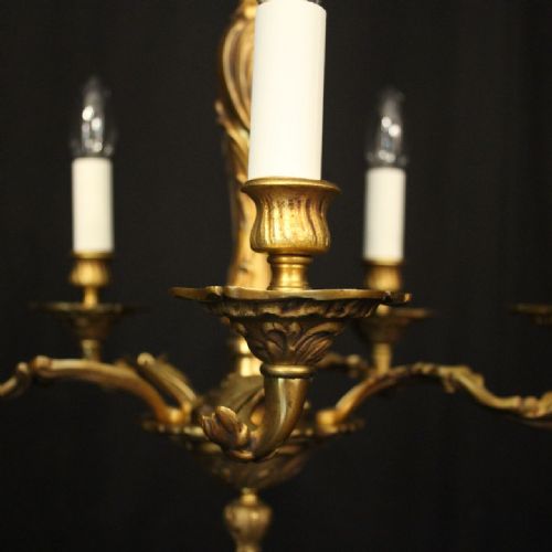 FRENCH GILDED BRONZE 5 LIGHT ANTIQUE CHANDELIER - ADDITIONAL PHOTO 5