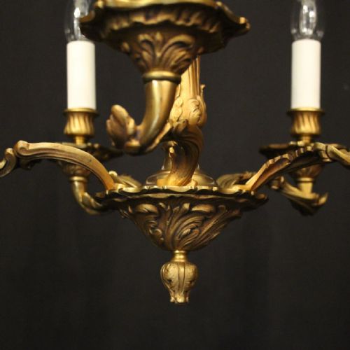 FRENCH GILDED BRONZE 5 LIGHT ANTIQUE CHANDELIER - ADDITIONAL PHOTO 6