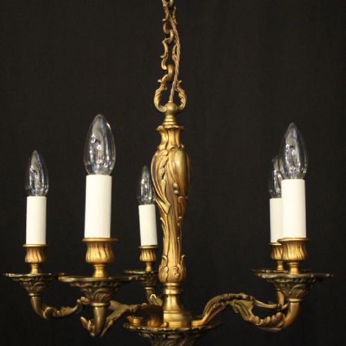 FRENCH GILDED BRONZE 5 LIGHT ANTIQUE CHANDELIER - ADDITIONAL PHOTO 7